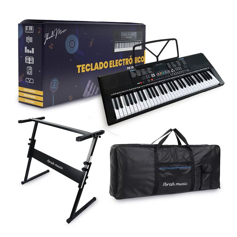 IBRAH - Teclado + Funda + Atril Ibrah Music 61 Impermeable Ajustable