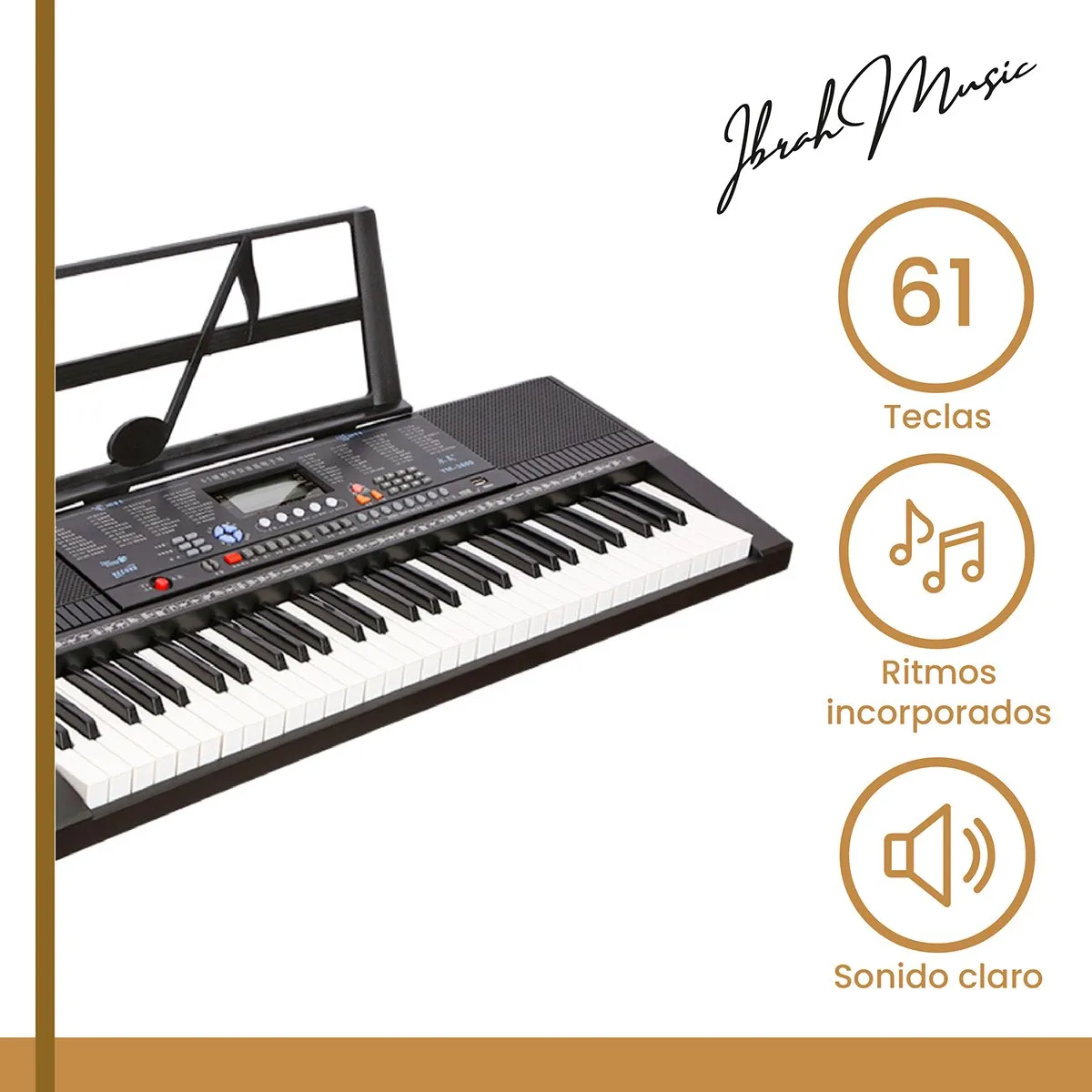 IBRAH - Teclado + Funda + Atril Ibrah Music 61 Impermeable Ajustable