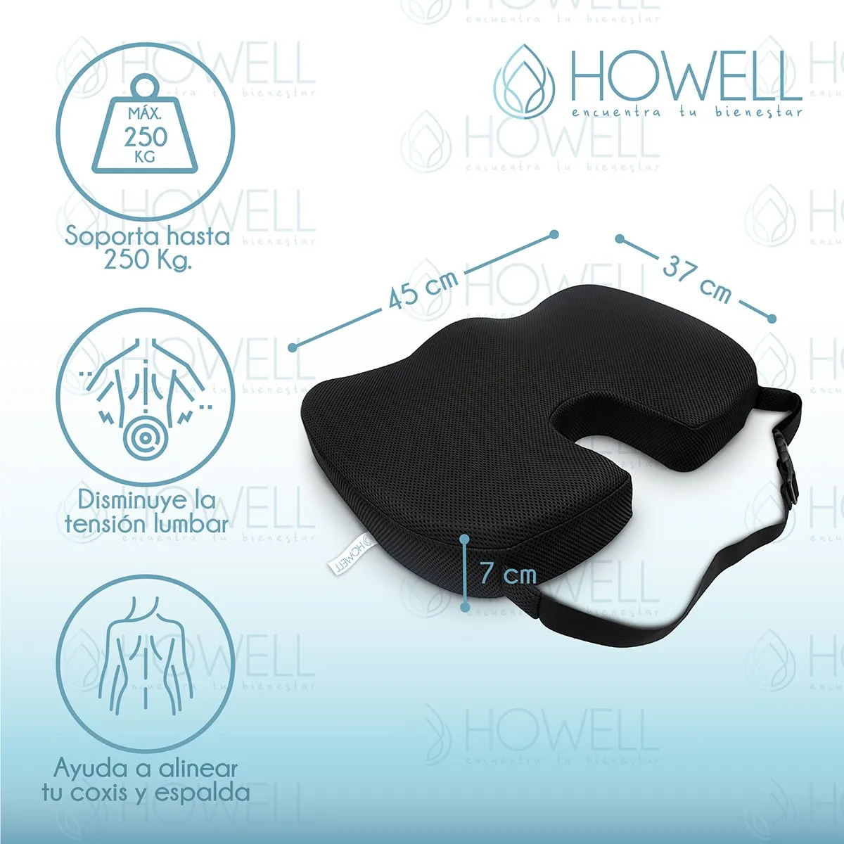 HOWELL - Cojín Lumbar Ortopédico Viscoelástico Howell Asiento
