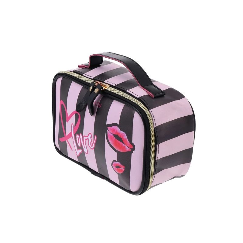 GENERICO - Cosmetiquero Para Maquillaje Love Rosado Con Negro