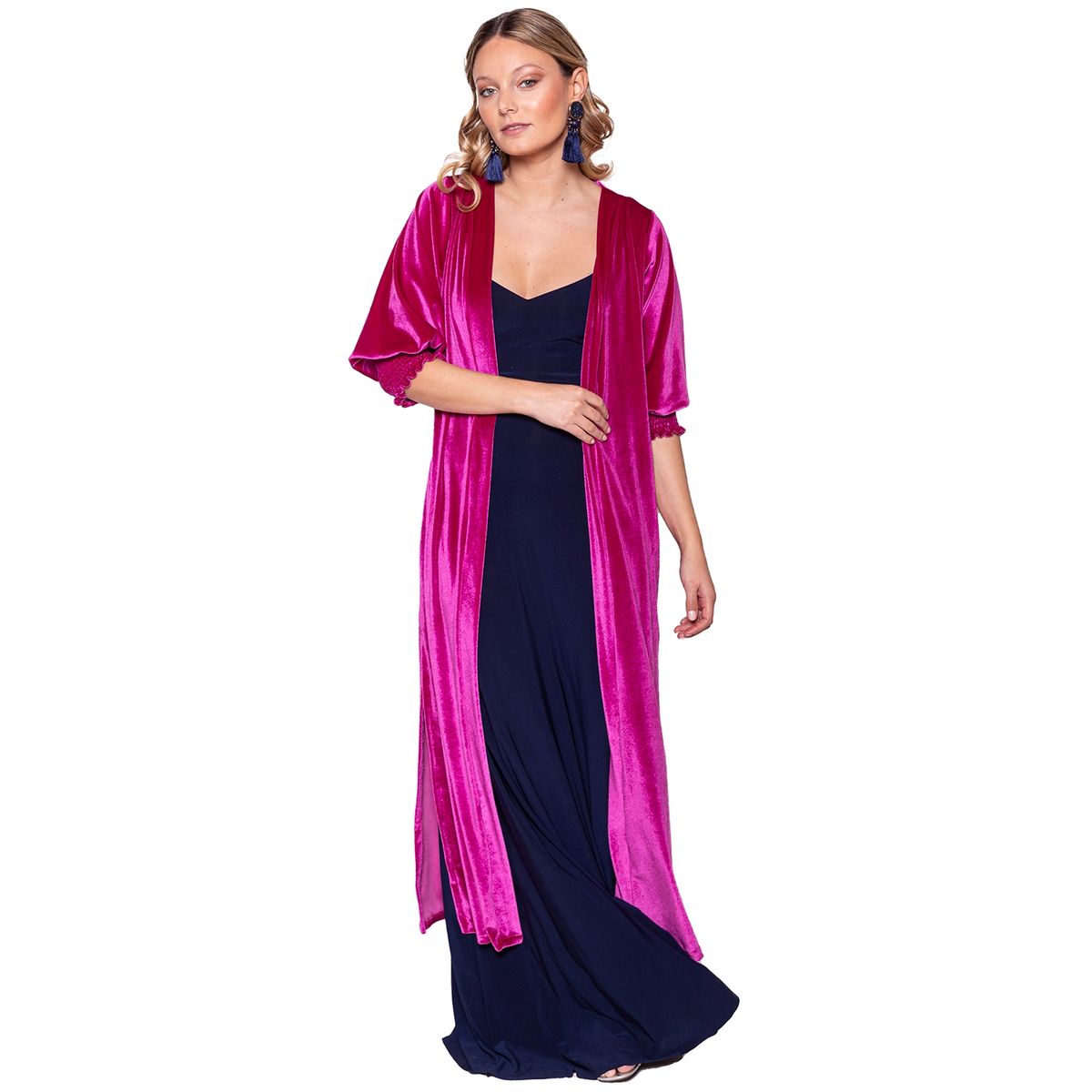 MARIA PASKARO - Tapado Kimono Santini Fucsia Terciopelo Maria Paskaro - Fucsia.