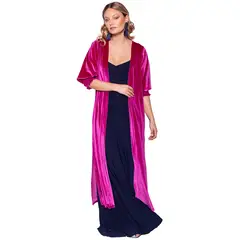 MARIA PASKARO - Tapado Kimono Santini Fucsia Terciopelo - Fucsia.