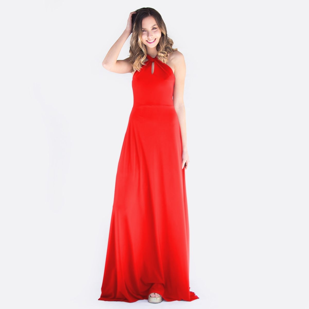 MARIA PASKARO - Vestido Largo Oporto Rojo Fu Lycra Halter Maria Paskaro