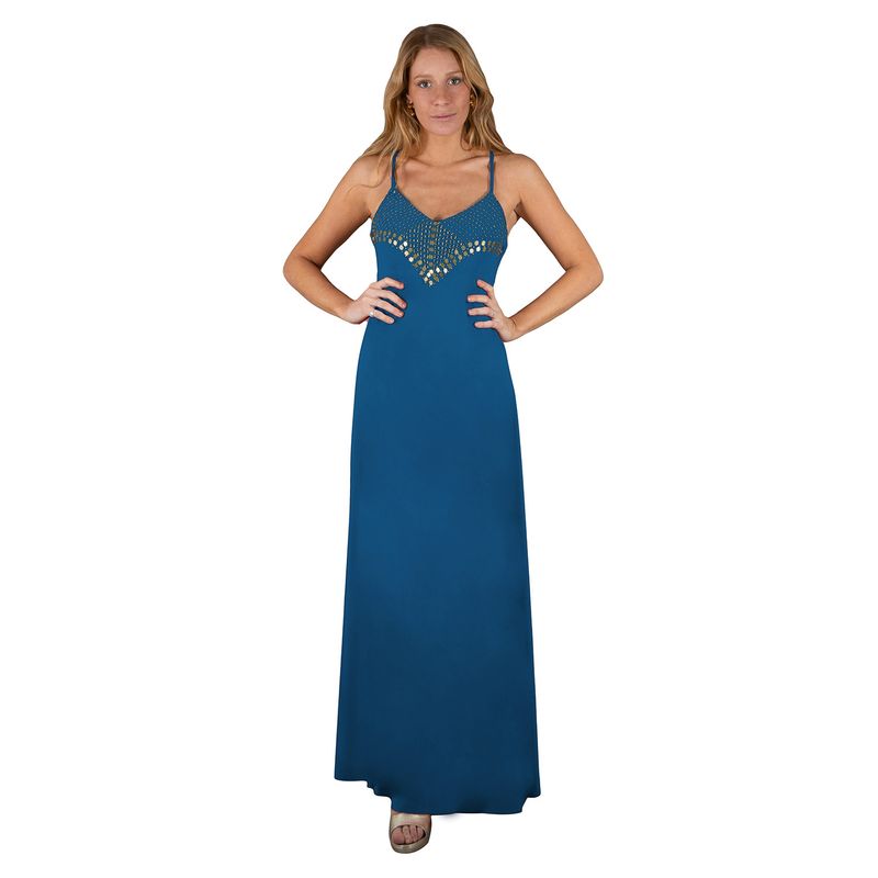 MARIA PASKARO - Vestido Largo Berlin Turquesa Lycra Bordado R Maria Paskaro - Verde