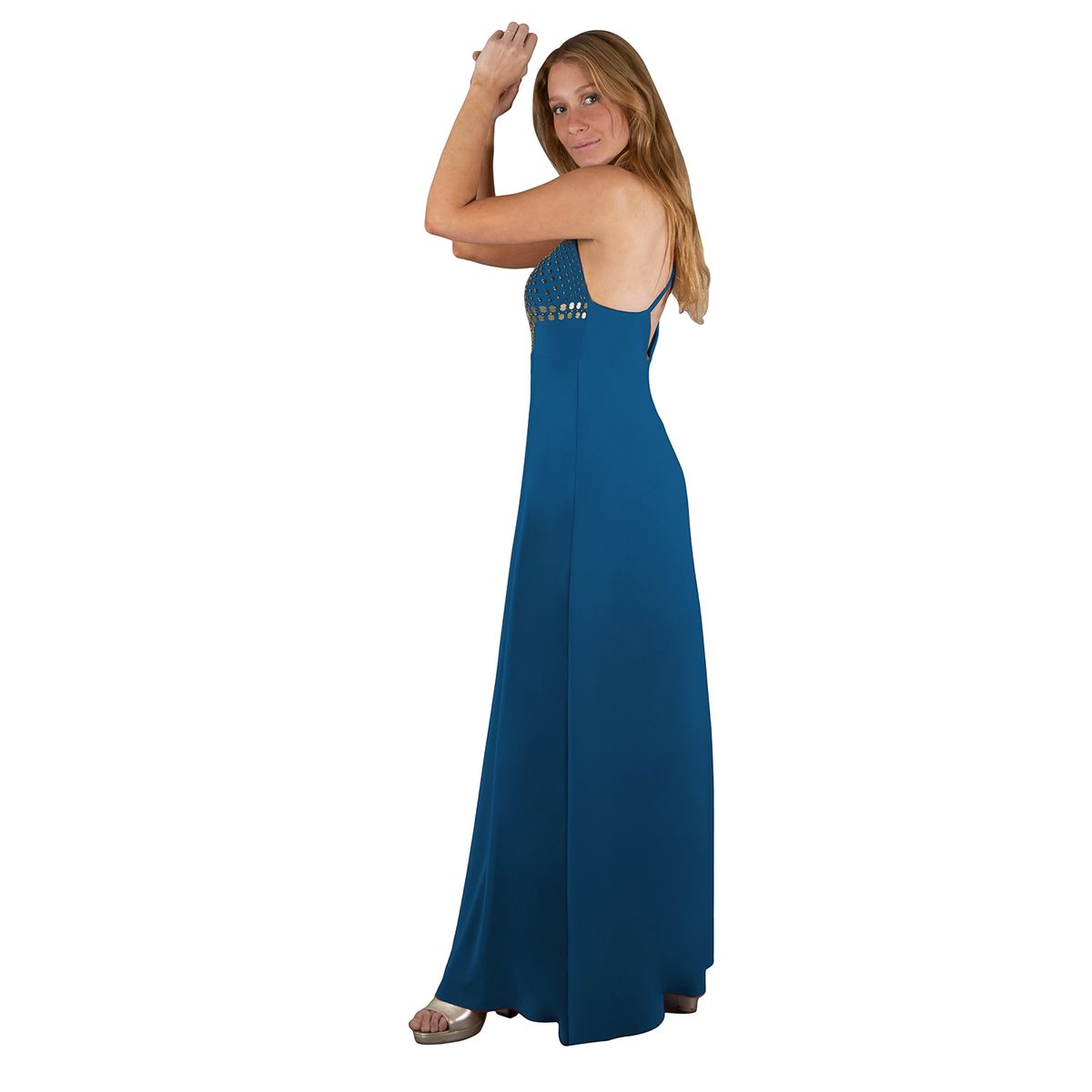 MARIA PASKARO - Vestido Largo Berlin Turquesa Lycra Bordado R Maria Paskaro - Verde