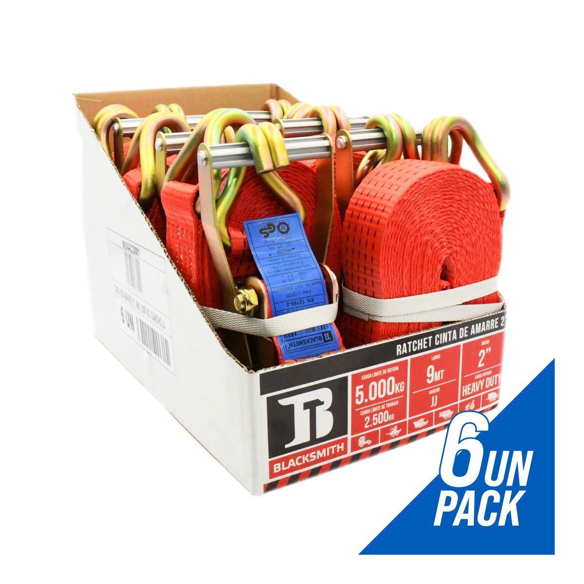 BLACKSMITH - Pack 6 Un. Eslingas De Amarre 9mts, Límite De Carga 5.000 Kg