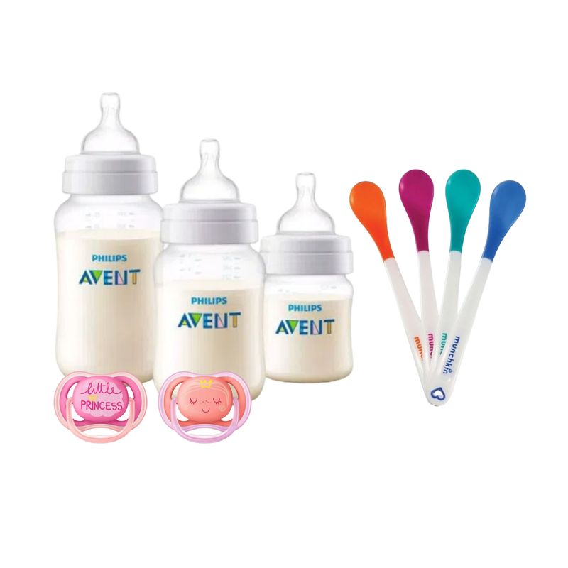 AVENT - Set 3 mamaderas 4 cucharas 2 chupetes 6-18m Pink