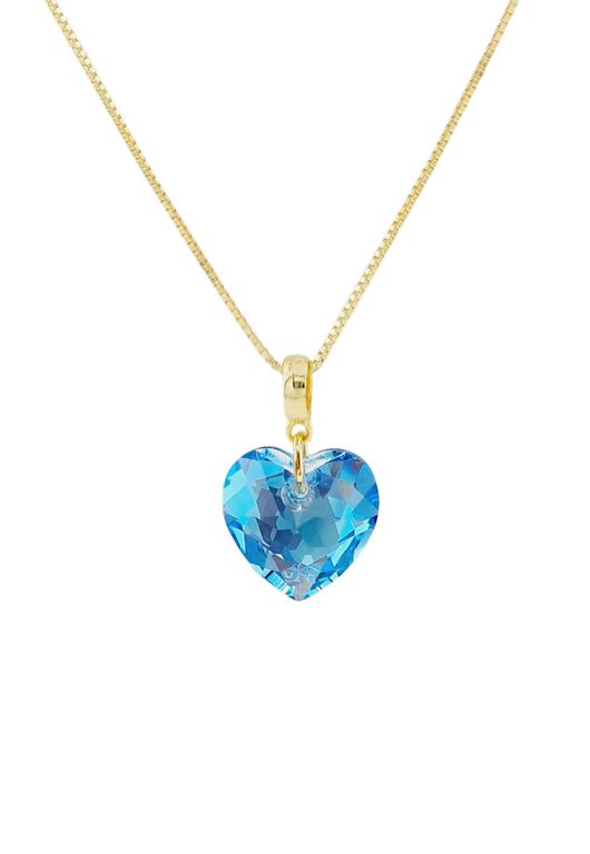Collar Amor Gold 24K creado con cristales de Swarovski Aquamarine Celeste TALLA UNICA