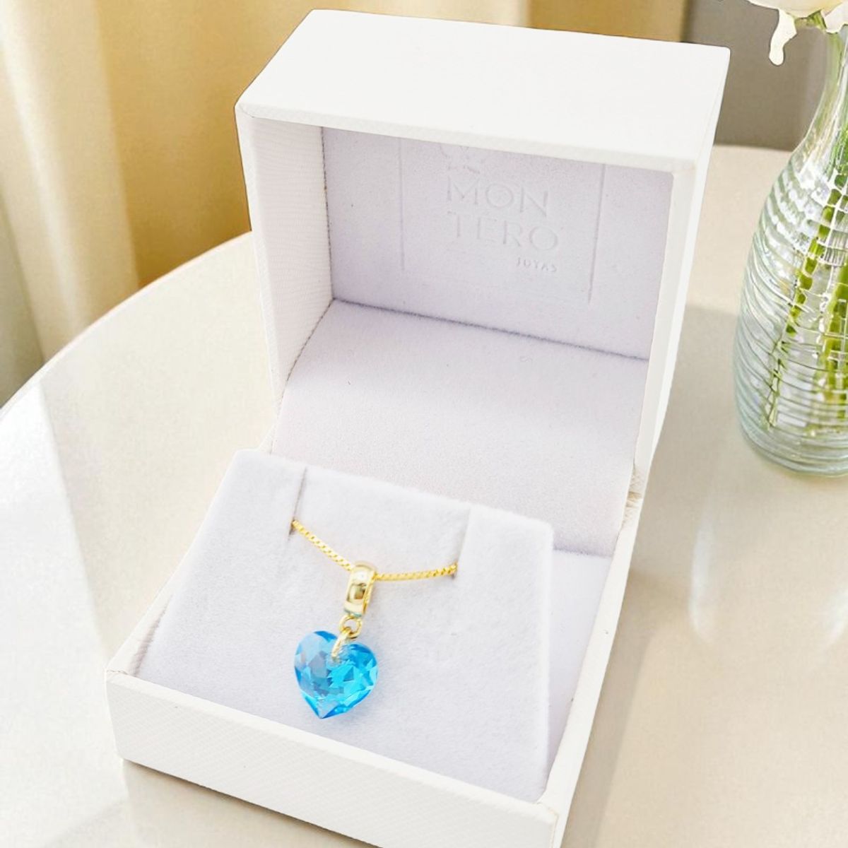 JOYAS MONTERO - Collar Amor Gold 24K creado con cristales de Swarovski® Aquamarine