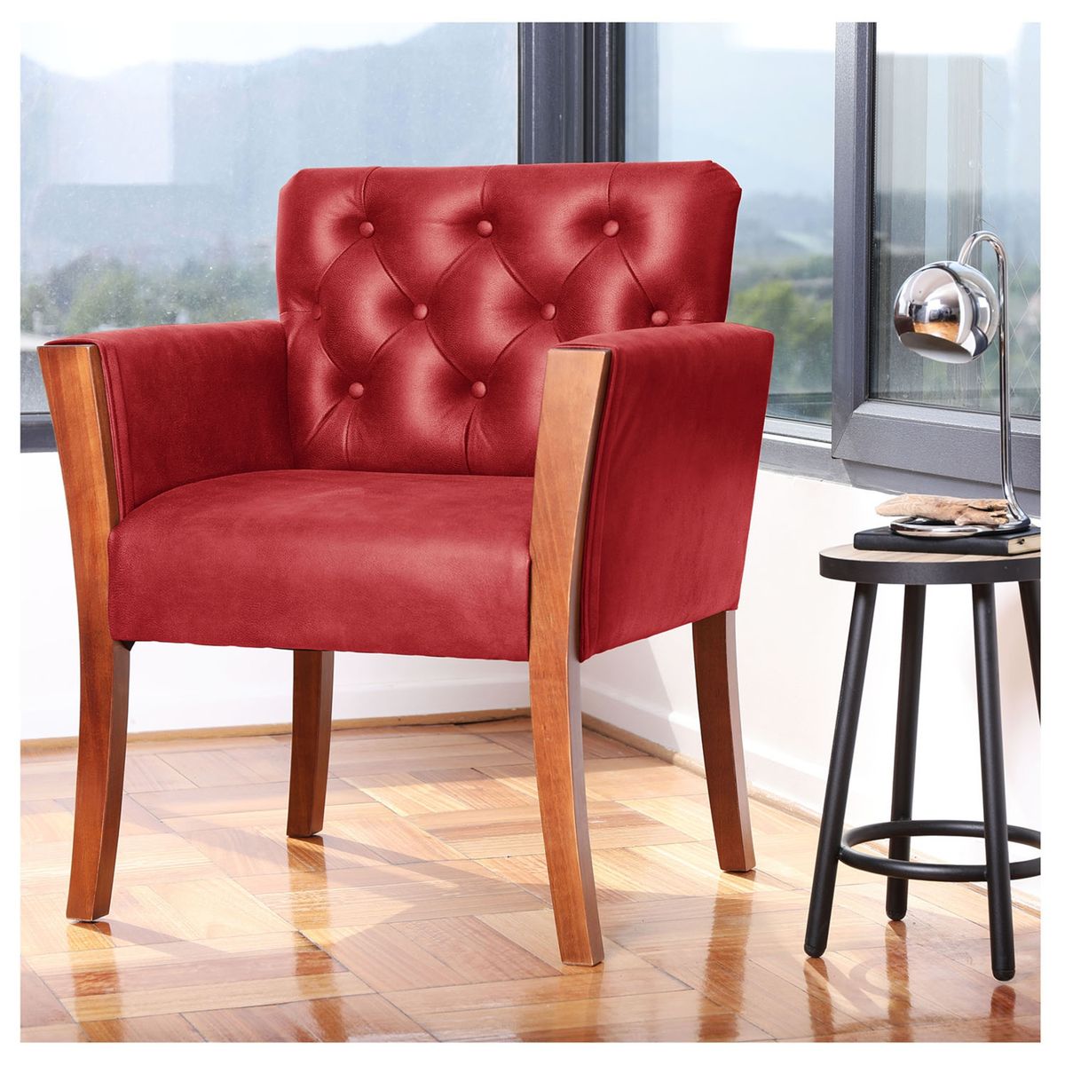 LATAM HOME - Sitial Latam Home Kiel Capitoné Cuero Rojo