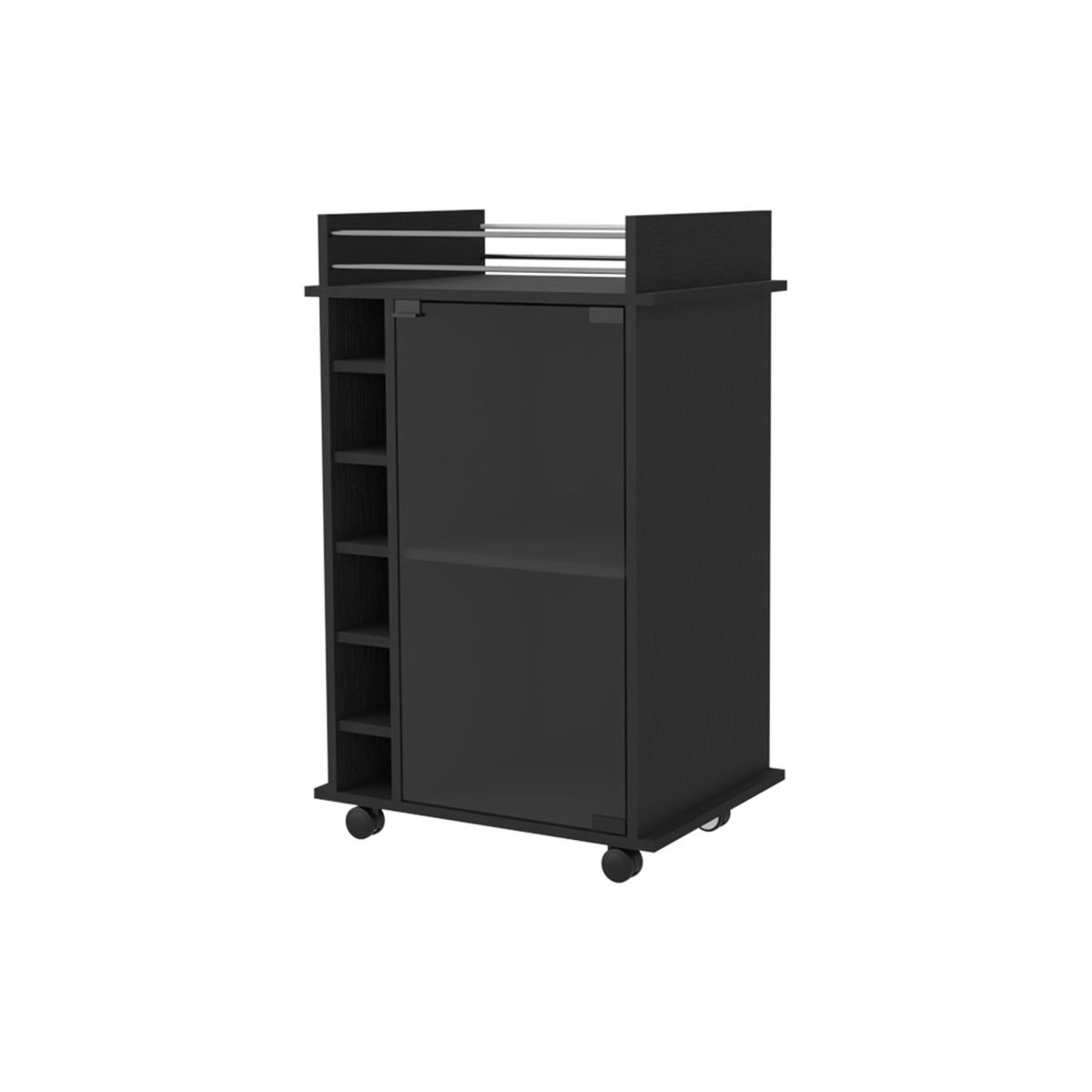 FMFURNITURE - Bar Bajo 6 Botelleros 1 Puerta De Vidrio Fm-009N - Negro