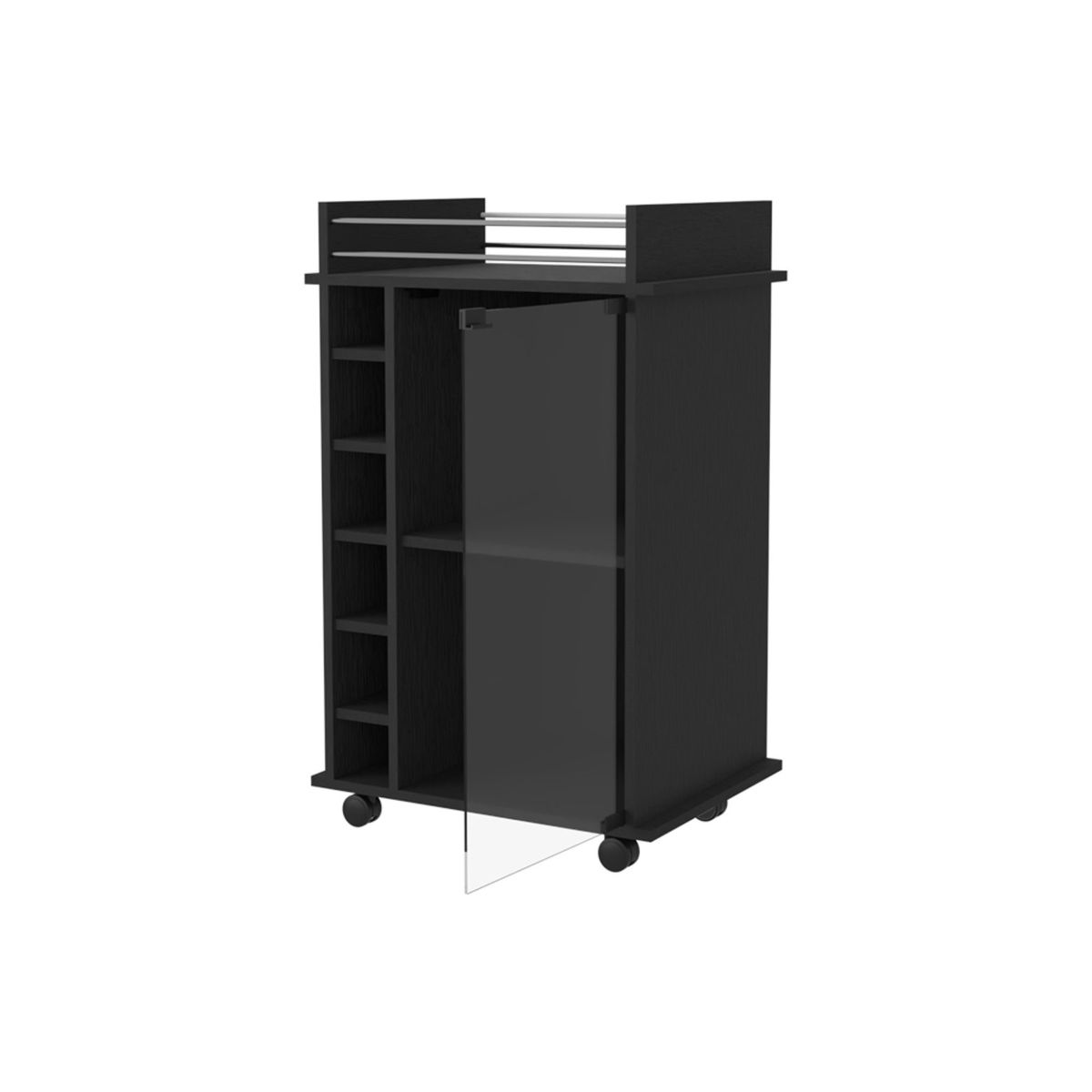 FMFURNITURE - Bar Bajo 6 Botelleros 1 Puerta De Vidrio Fm-009N - Negro