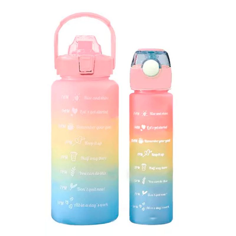 ESHOPANGIE - Pack 2 Botellas Agua De 2Ltrs Y 900Ml Rosa/amarillo/celeste