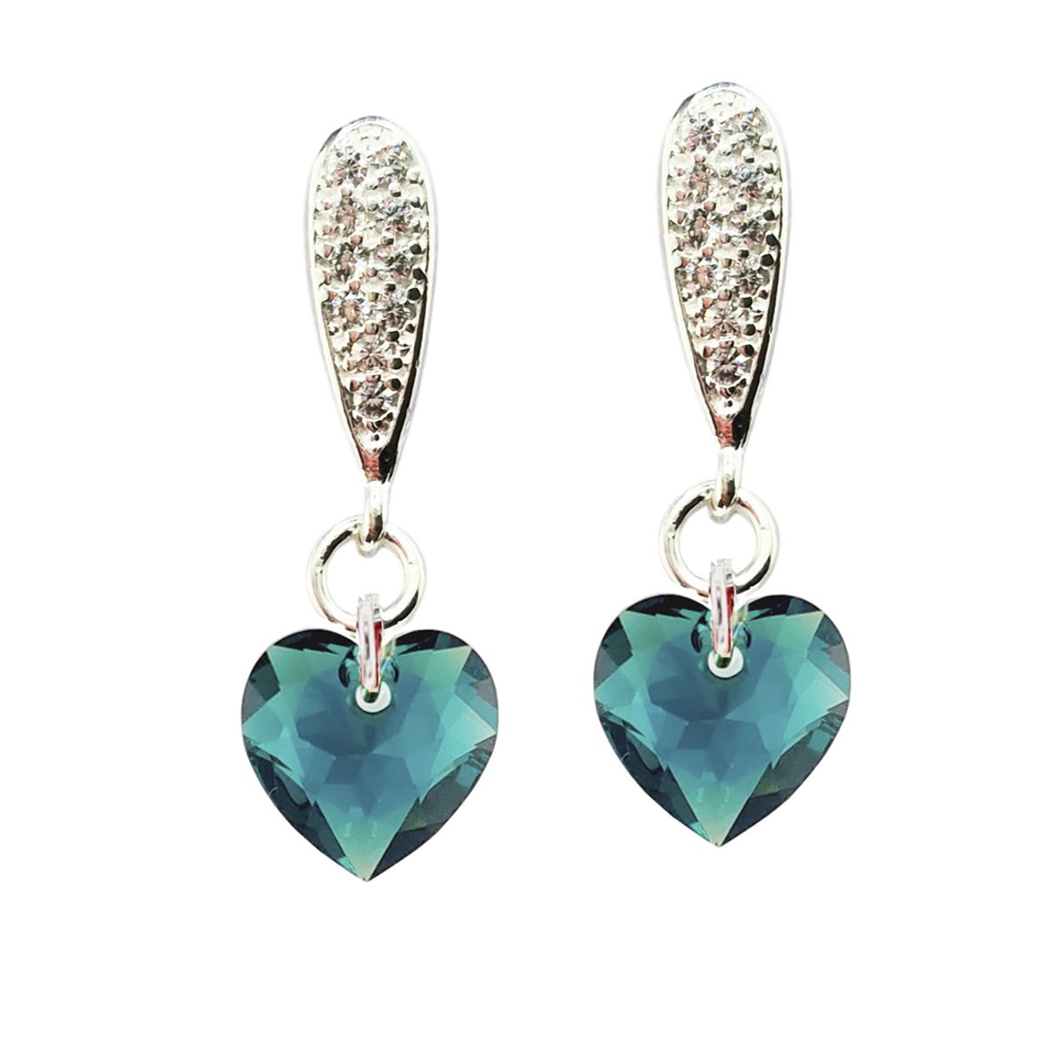 JOYAS MONTERO - Aros Amor Baño de Oro Blanco Cristal Genuino Emerald Shimmer
