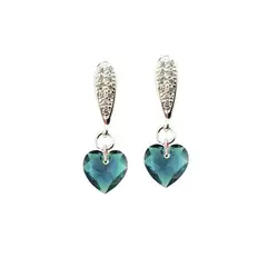 JOYAS MONTERO - Aros Amor Baño de Oro Blanco Cristal Genuino Emerald Shimmer