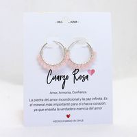 Aros / Argollas de plata 925 con piedra natural Cuarzo Rosa.