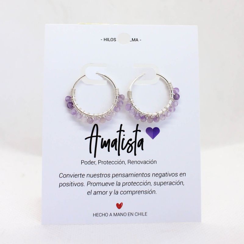 GENERICO - Aros / Argollas de plata 925 con piedra natural Amatista