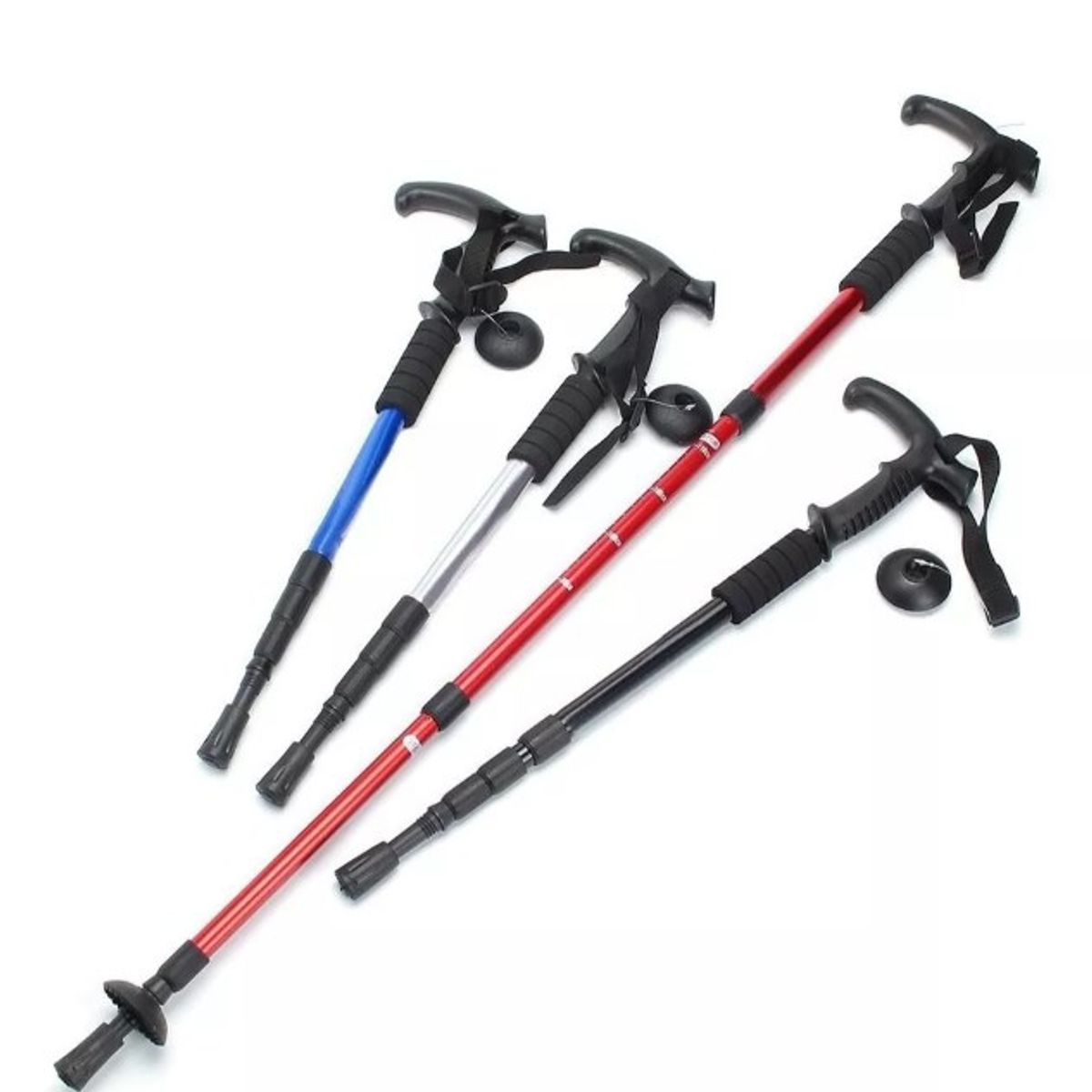 IRM - Bastón Senderismo Trekking 3 Tramos Regulable Mango Rojo