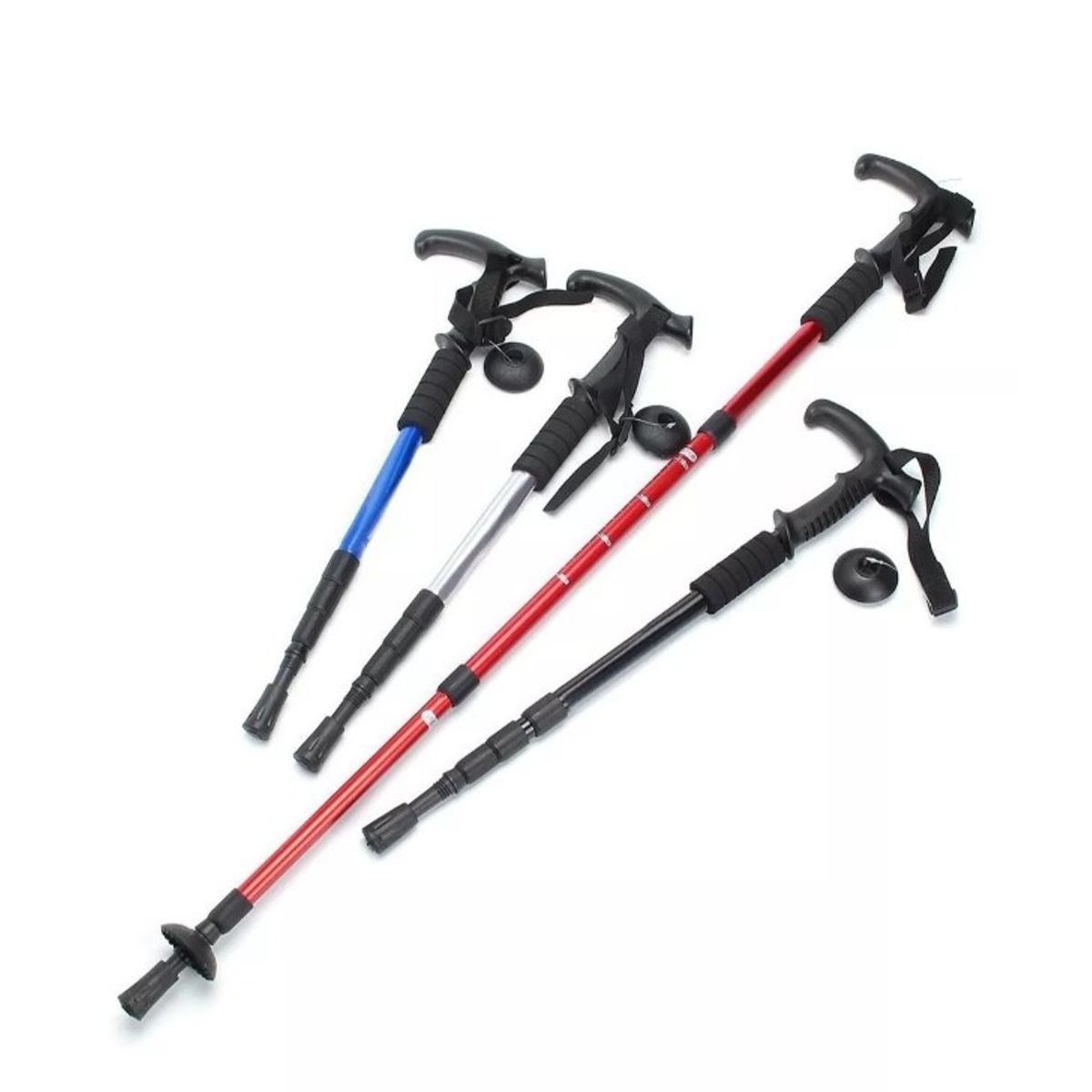 IRM - Bastón Senderismo Trekking 3 Tramos Regulable Mango Rojo