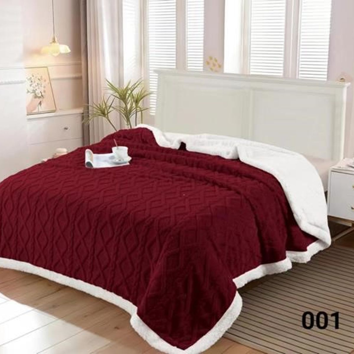 GENERICO - Frazada de Polar - Manta termica con Chiporro 2 plazas Burdeo