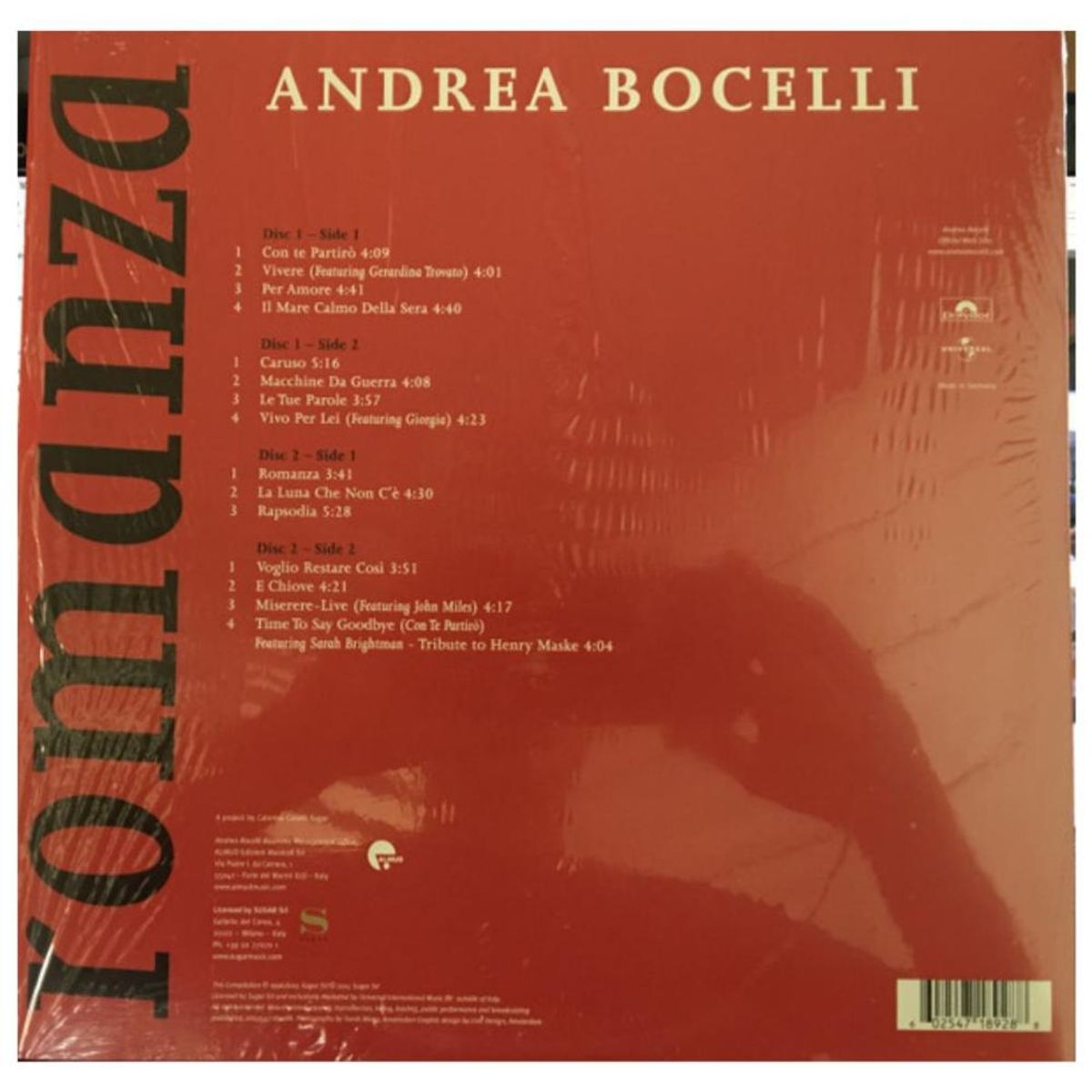 HITWAY MUSIC - ANDREA BOCELLI - ROMANZA (2LP) - VINILO HITWAY MUSIC