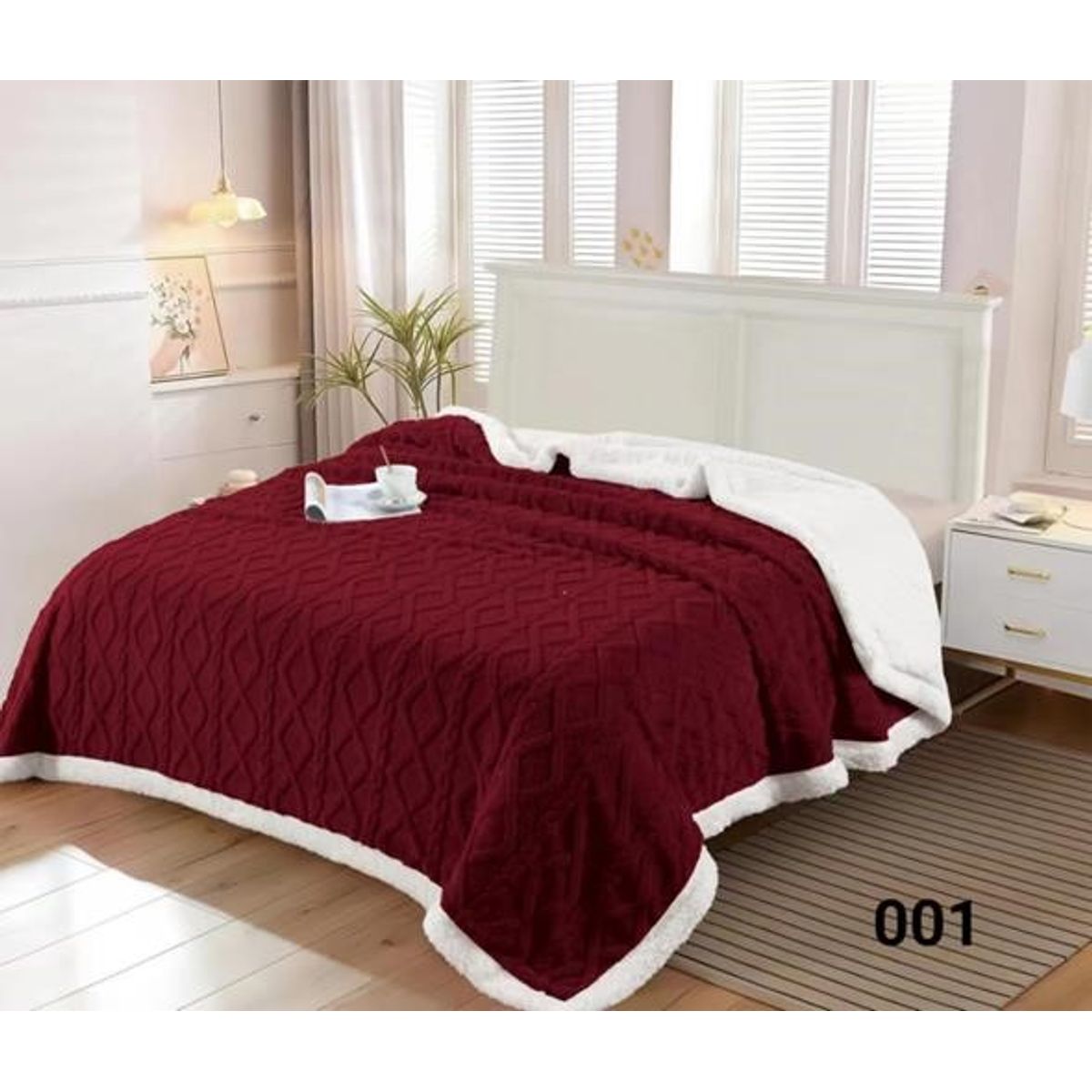 GENERICO - Frazada de Sherpa Polar - Manta termica con Chiporro 2 plazas Burdeo