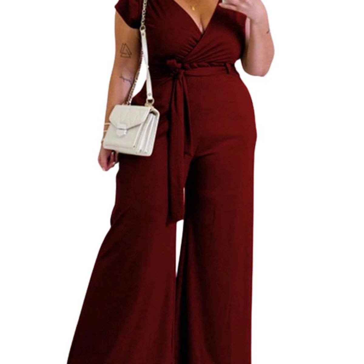 GENERICO - Enterito Plus size modelo Palazzo Ana color Burdeo