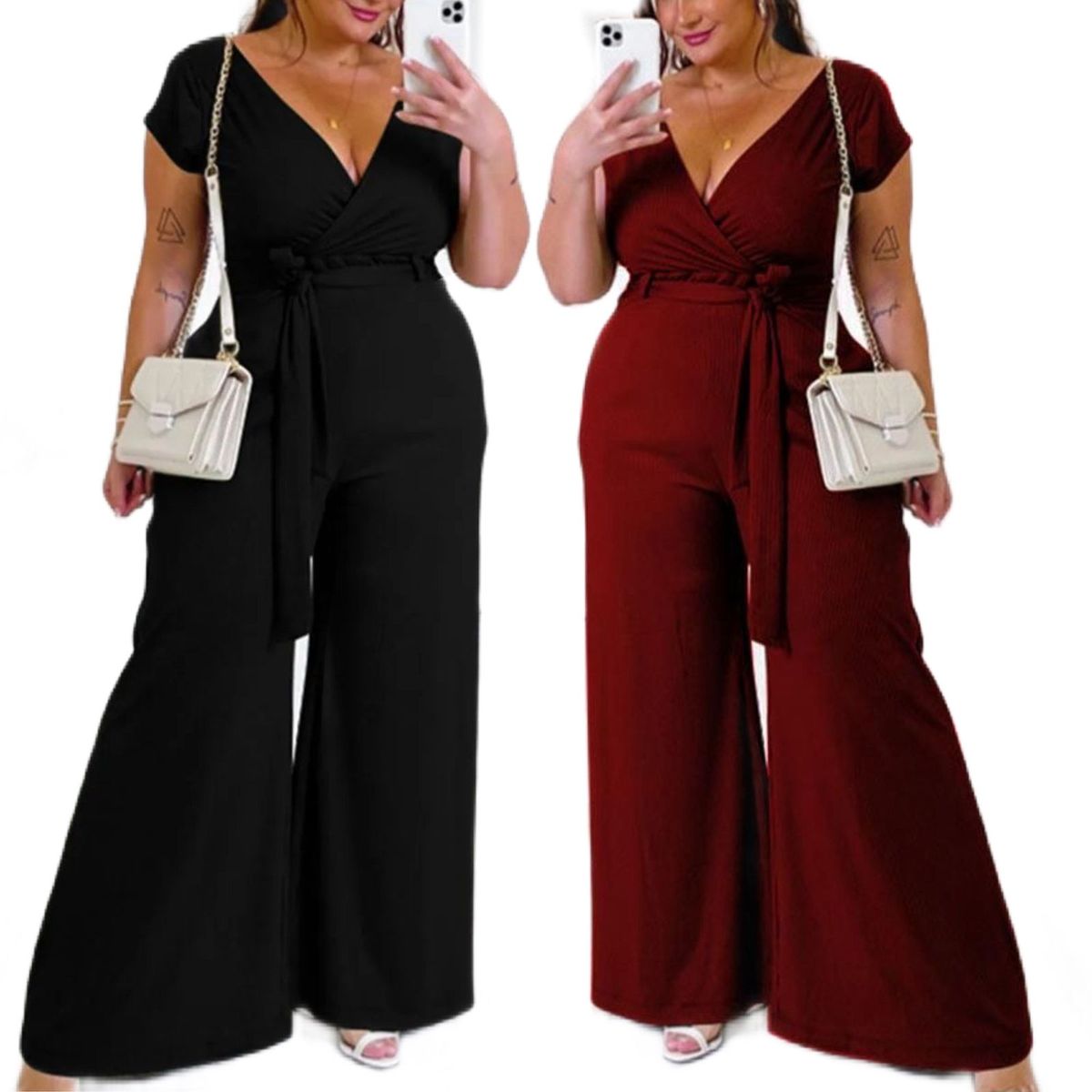 GENERICO - Enterito Plus size modelo Palazzo Ana color Burdeo