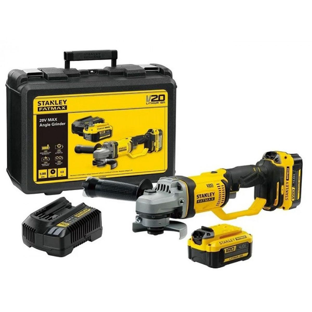 STANLEY JR - Esmeril Angular Stanley Inal. 20V + 2 Bat 4Ah + Carg.