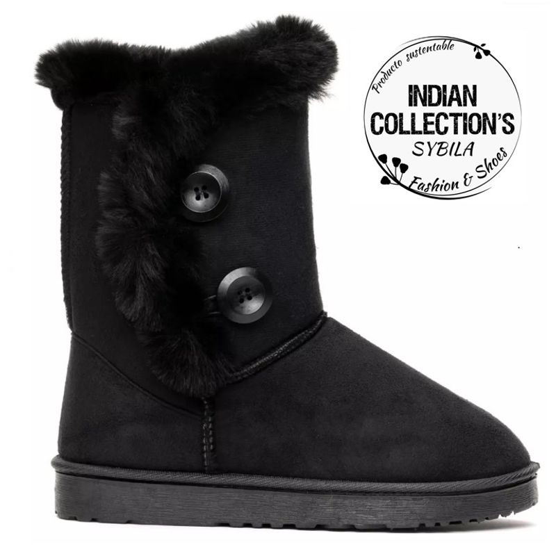 INDIAN COLLECTIO - Bota Mujer Negra Sybila botón lateral