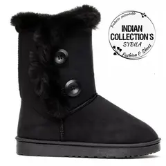 INDIAN COLLECTIO - Bota Mujer Negra Sybila botón lateral