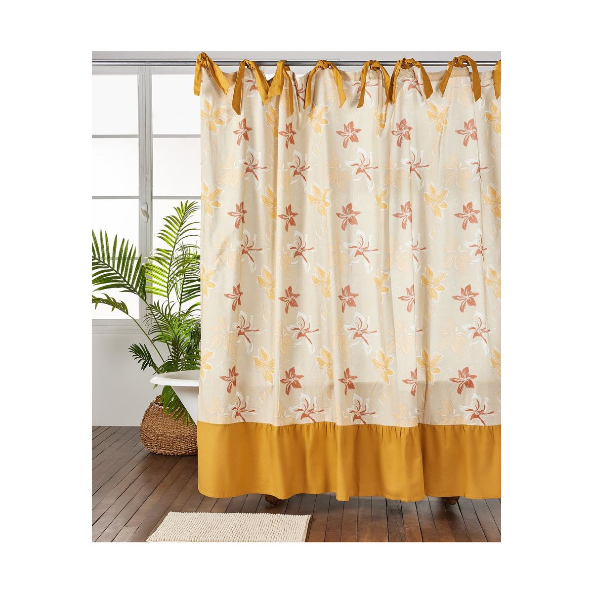 LOUNGE - Cortina De Baño Flores Acuarela 180 X 180 Beige LOUNGE