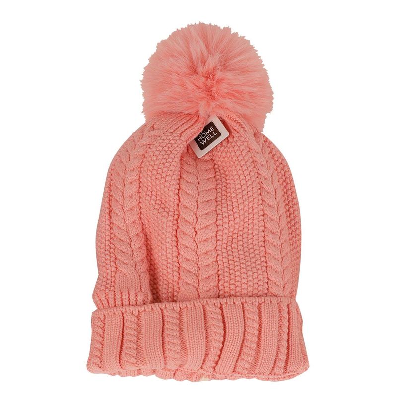 HOMEWELL - Gorro invierno con pompon rosado 28cm
