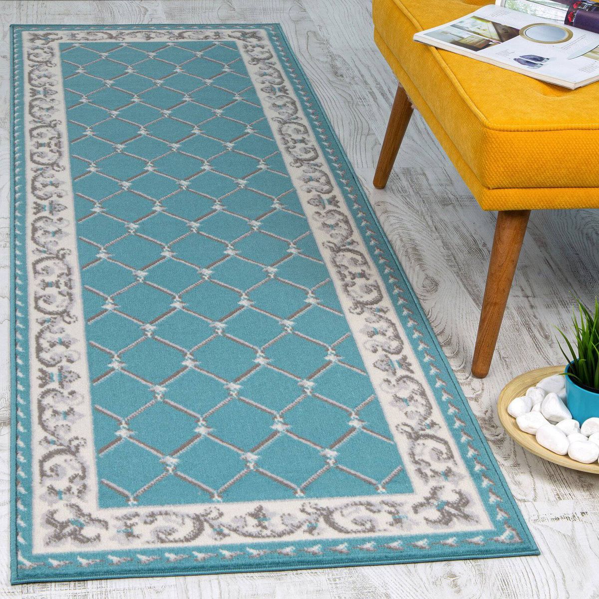 MODA ALFOMBRAS - ALFOMBRA PASILLO KASHAN KING AZUL 66 cm x 430 cm