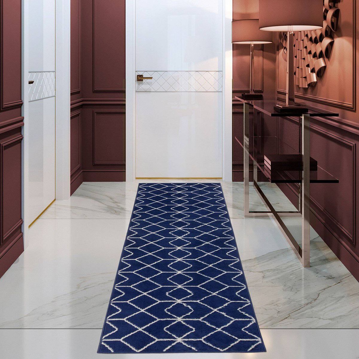 MODA ALFOMBRAS - Alfombra Pasillo Kashan King Azul Marino 66X430cm