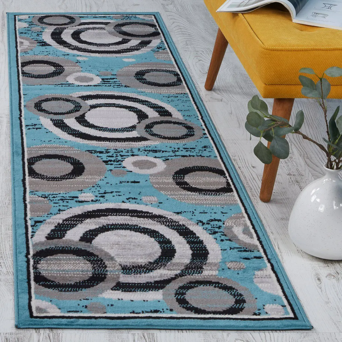 MODA ALFOMBRAS - ALFOMBRA PASILLO KASHAN KING AZUL 66 cm x 430 cm