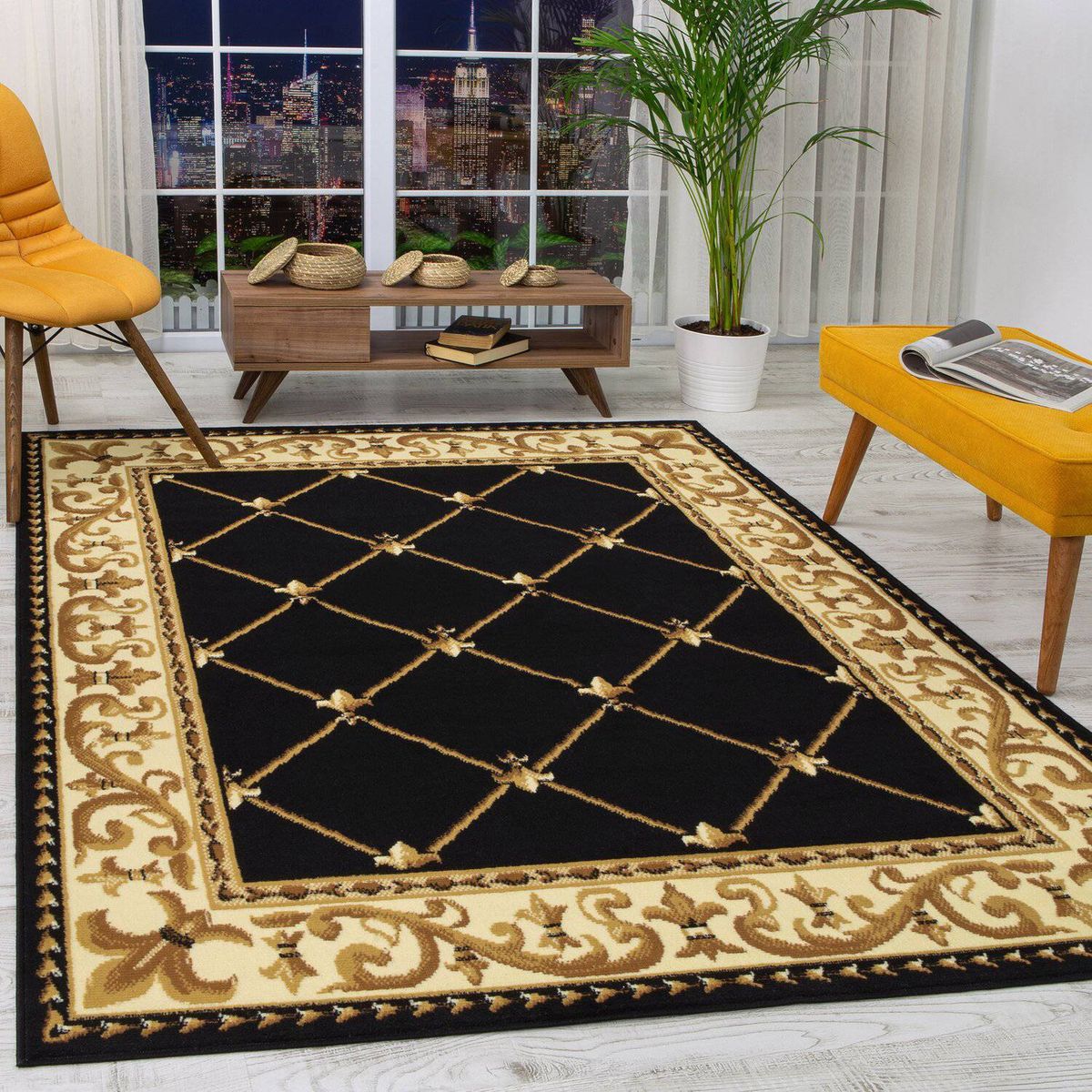 MODA ALFOMBRAS - ALFOMBRA KASHAN KING NEGRA 123 cm x 185 cm