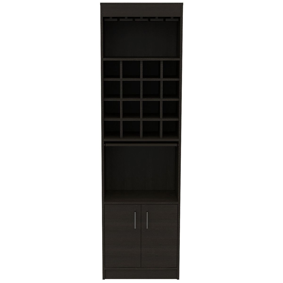 FMFURNITURE - Bar Alto 2 Puertas 16 Botelleros Fm-001N - Negro