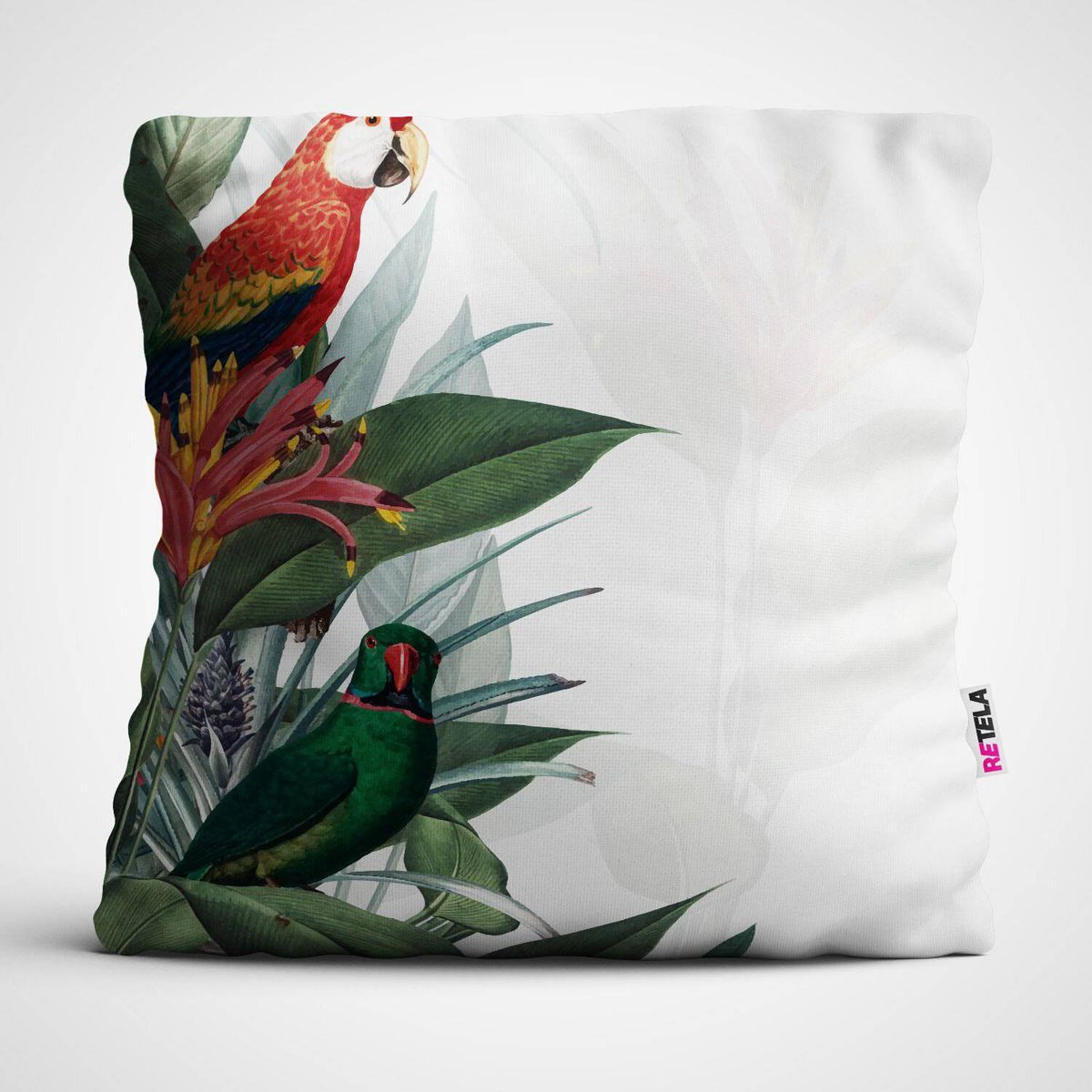 RETELA - Cojin 45x45 cm ilustración loro rojo