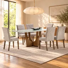 MOBILO - Comedor alicia 1800 blanco 6 sillas aliciacrema