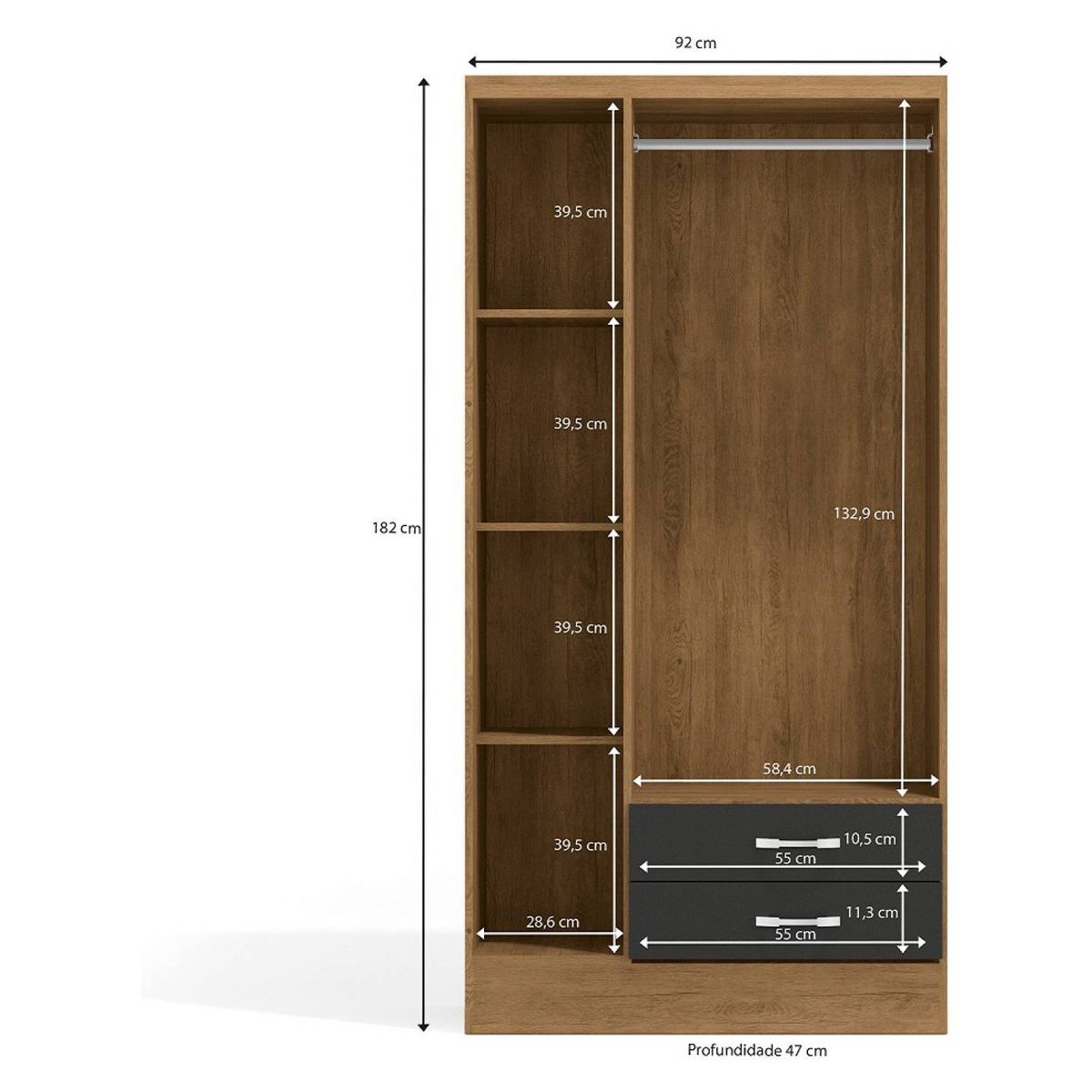 YARDAS - Closet Yardas Leticia Negro / Angelín 3 Puertas 2 Cajones