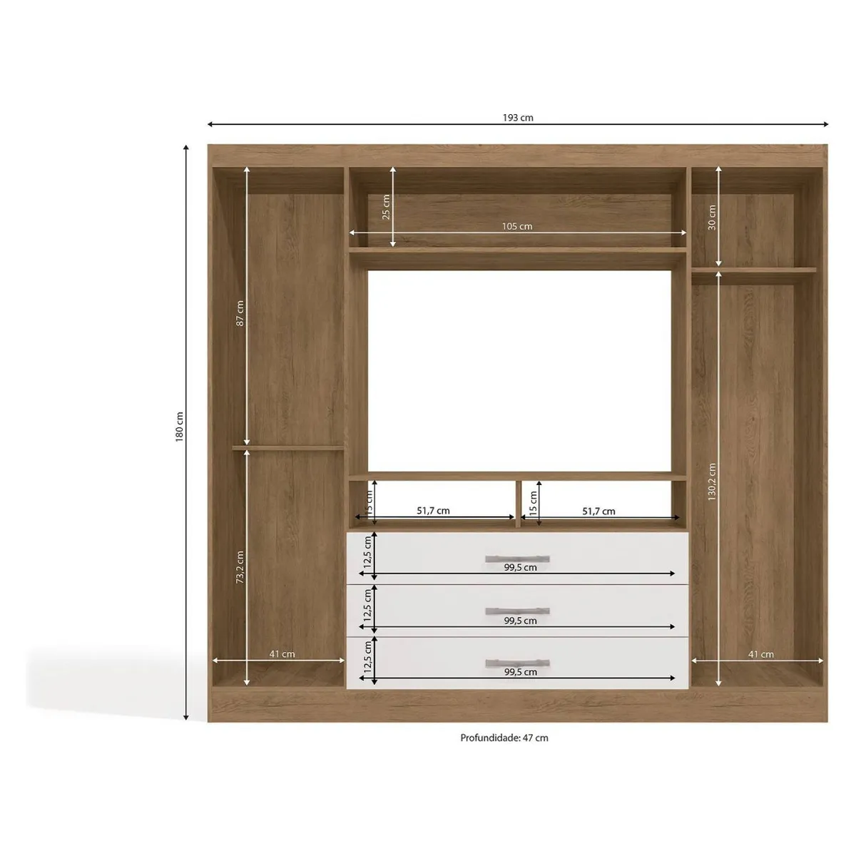 YARDAS - Closet Yardas Trinidad Blanco / Angelín 2 Puertas 3 Cajones Lcd 46"