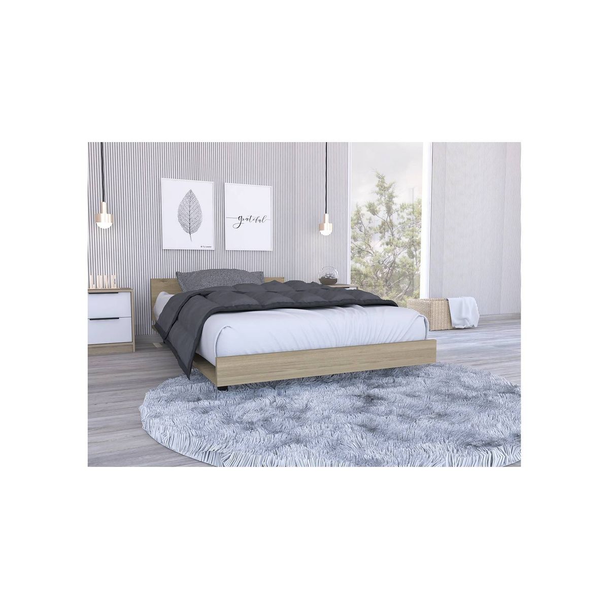 FMFURNITURE - Base De Cama Single - Café Claro 51.6x120x212.5 cm