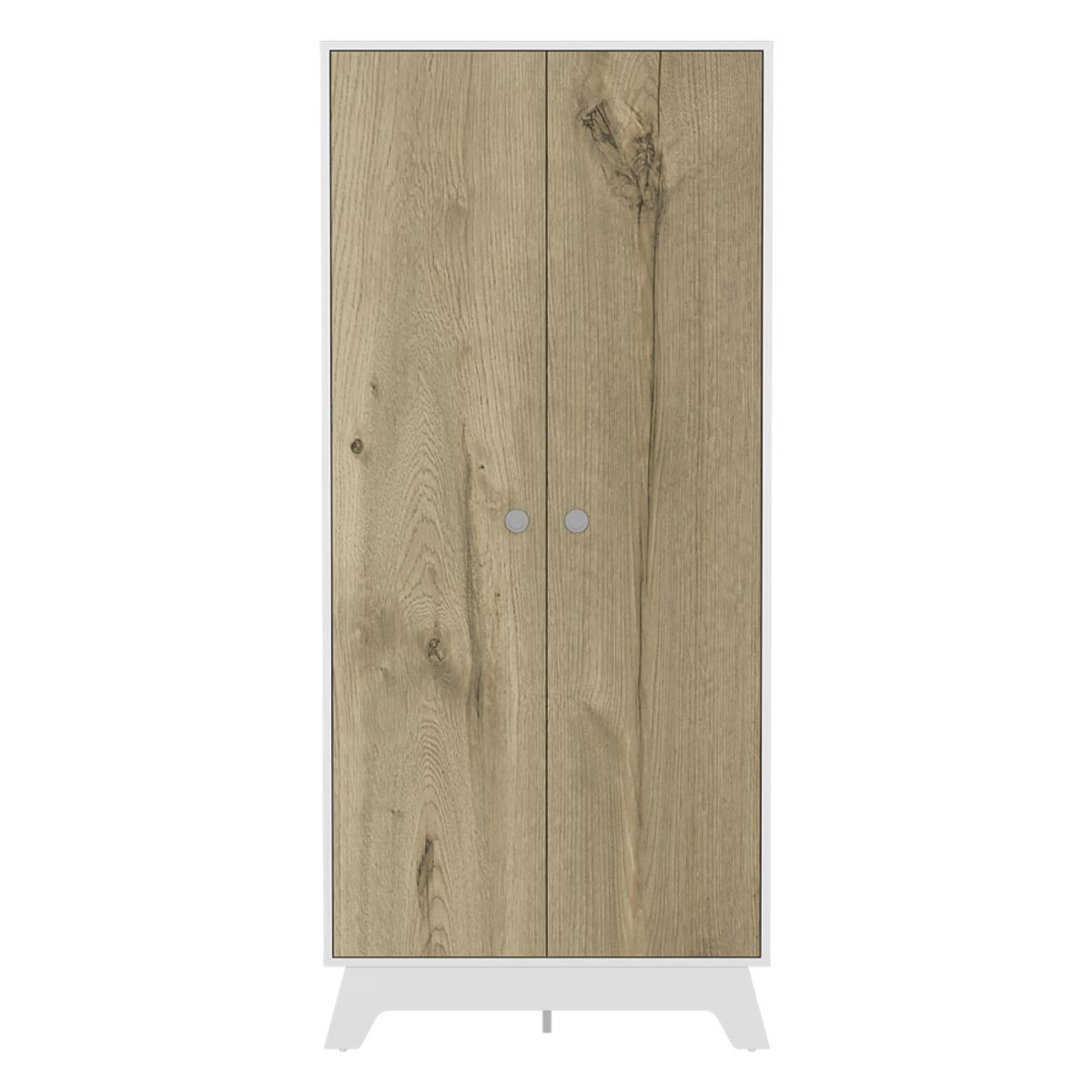 FMFURNITURE - Closet 2 Puertas 2 Cajones Internos - Blanco y Café Claro 180.2x80x50 cm