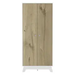 FMFURNITURE - Closet 2 Puertas 2 Cajones Internos Fm-007B - Blanco / Cafe Claro