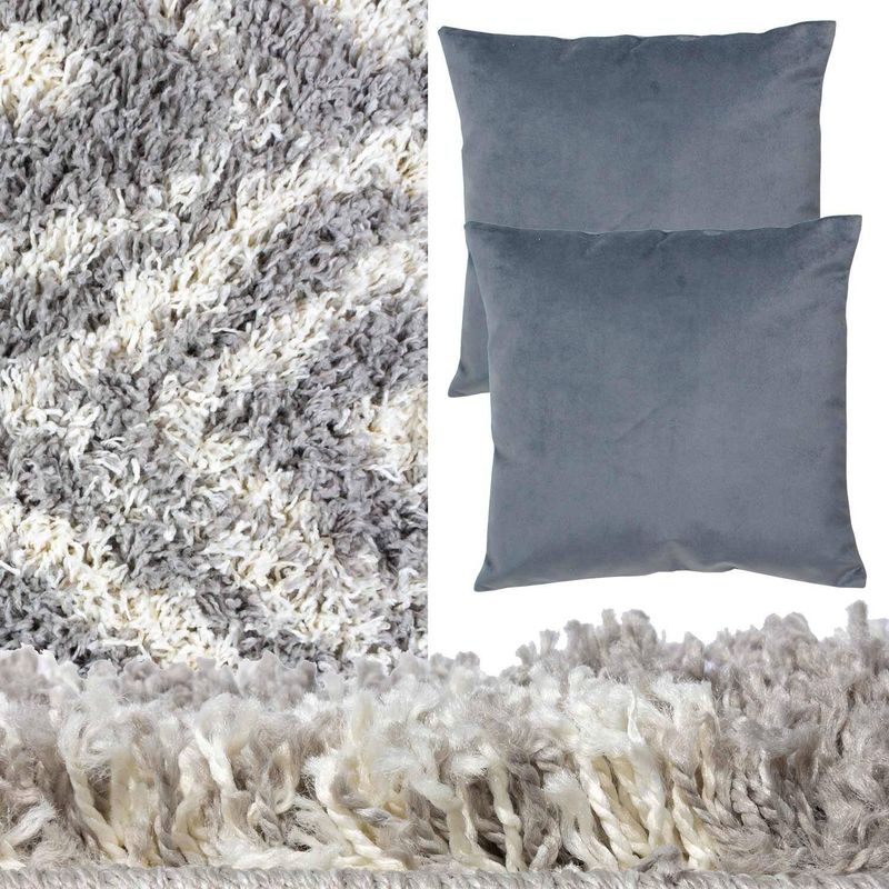 MASEL - Set alfombra an3  1.60x230 gris  2 cojines gris