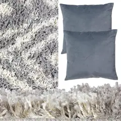 MASEL - Set alfombra an3 1.60x230 gris 2 cojines gris