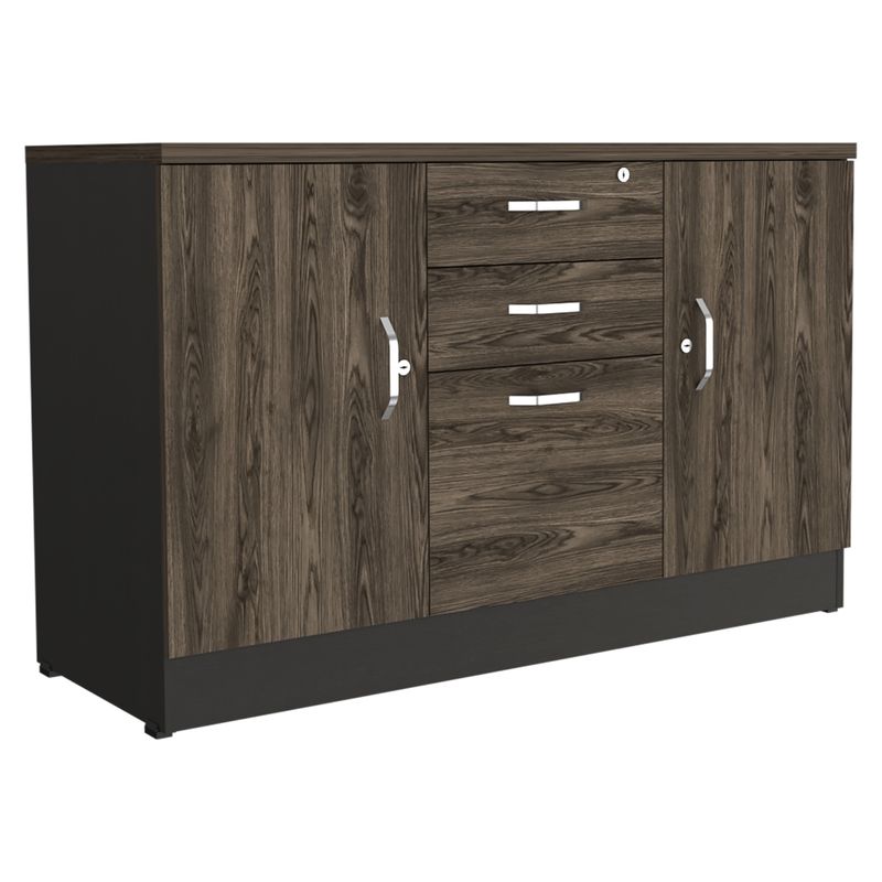 FMFURNITURE - Gabinete Home Office 3C 2P - Negro Soft Coñac