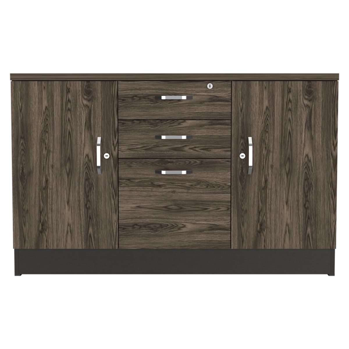 FMFURNITURE - Gabinete Home Office 3C 2P - Negro Soft Coñac