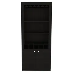 FMFURNITURE - Bar Alto 5 Botelleros Y Portacopas Fm-003C - Cafe Oscuro Y Negro